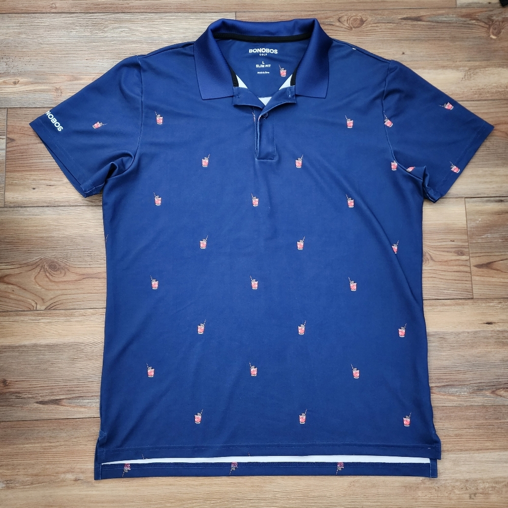 Bonobos Slim-Fit Performance Golf Shirt Mens L Navy Blue Drinks